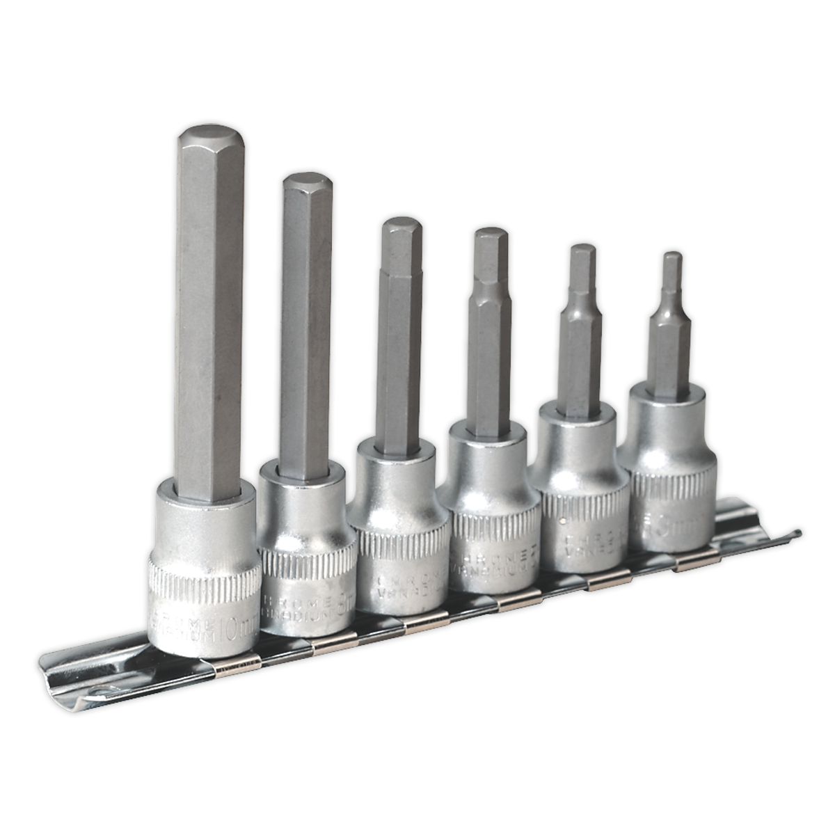 Hex Socket Bit Set with Rail 6pc 3/8"Sq Drive Metric Huttie