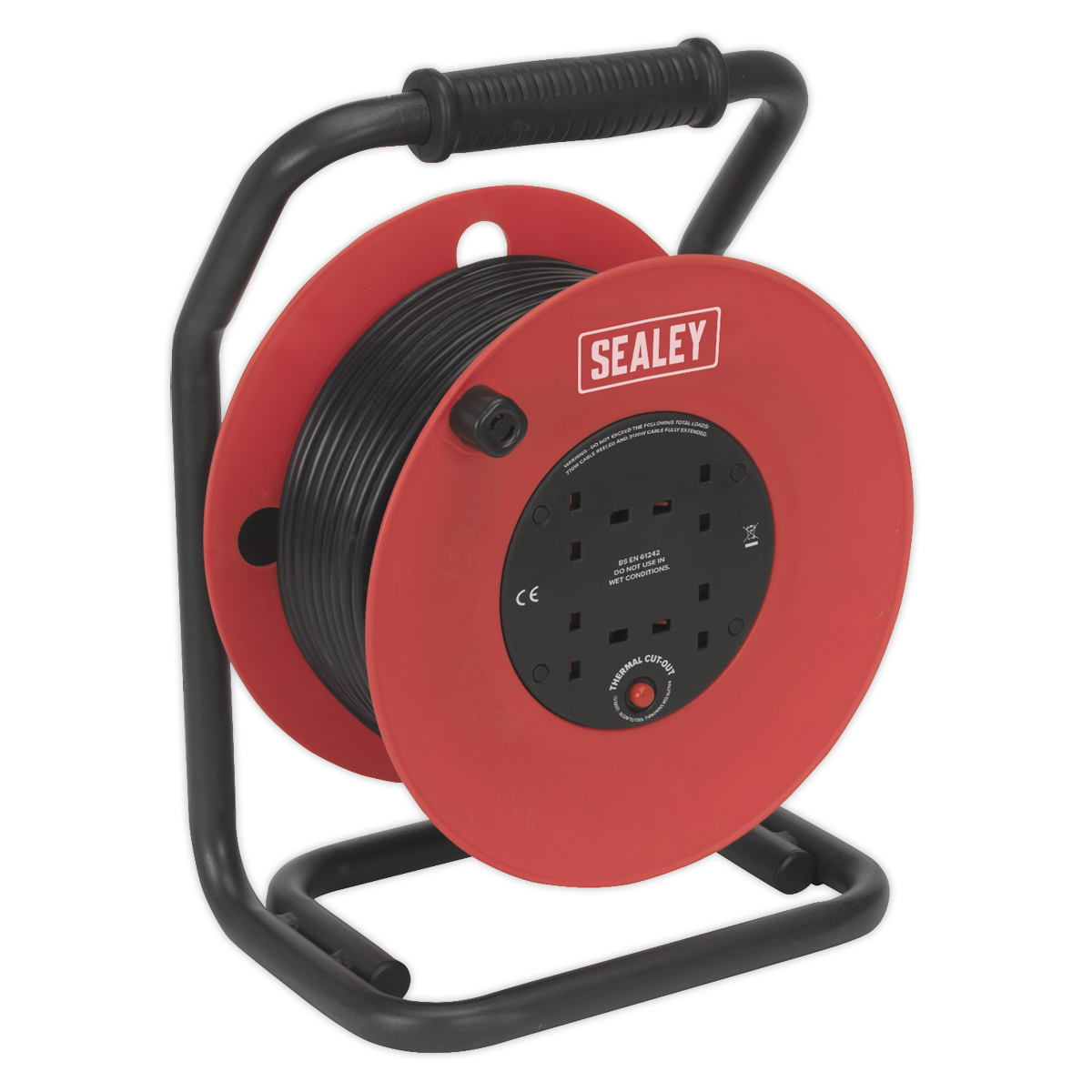 Cable Reel 50m 4 x 230V 1.5mm² Heavy-Duty Thermal Trip - Huttie